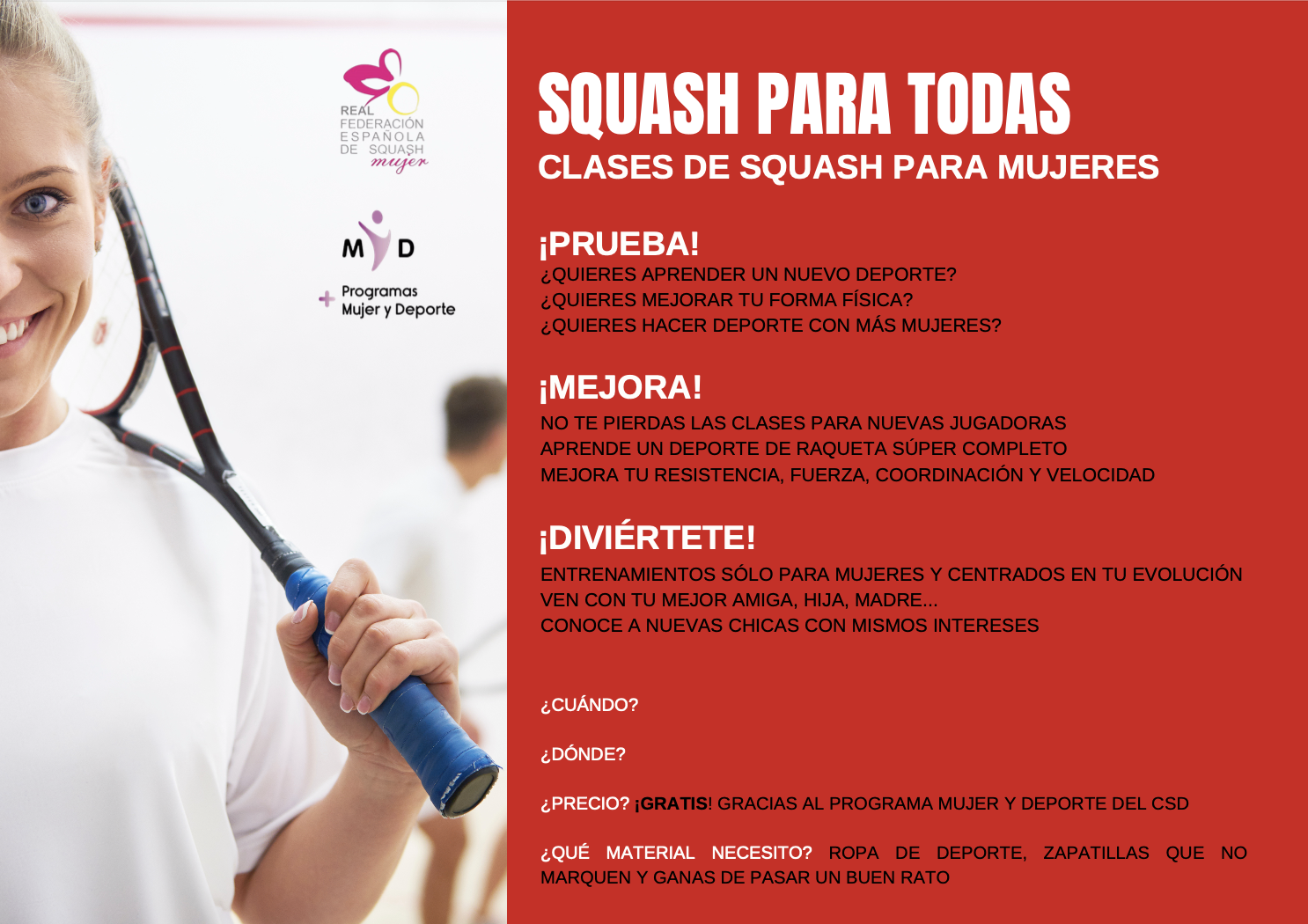 SQUASH PARA TODAS: CLASES GRATUITAS PARA MUJERES