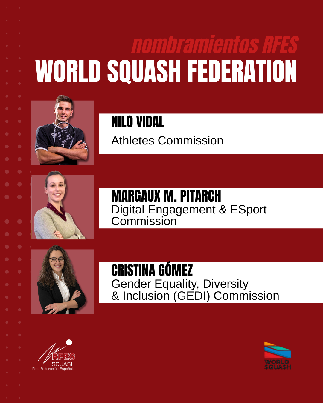 TRES REPRESENTANTES DEL SQUASH ESPAÑOL EN LAS COMISIONES DE LA WSF